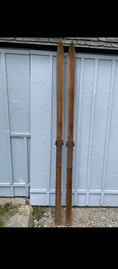 Peterborough Canoe Co. Triangle Brass/metal Logo branded on the skis. Constructed primarily of ash w...