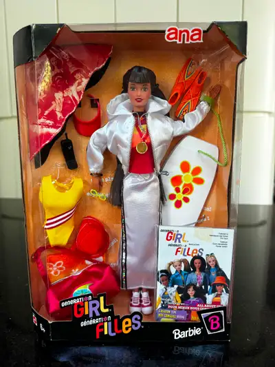 New in box - Vintage 1998 Mattel Barbie Generation Girl Ana with bodyboard and accessories.