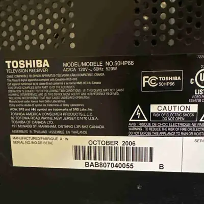 50” Plasma TV - Toshiba 50HP66, View more