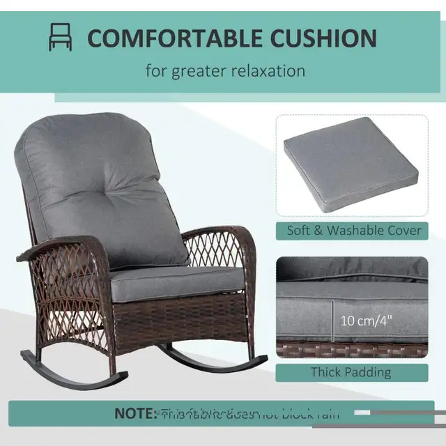 Rattan Rocking Chair, Outdoor Wicker Patio Rocker Chair Furnitur in Chairs & Recliners in Markham / York Region - Image 6