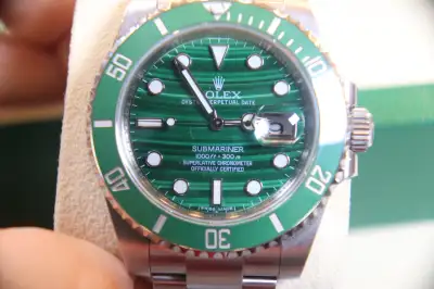 This is a one of a kind watch. Presenting the Rolex “Hulk” on steroids. With a custom malachite dial...