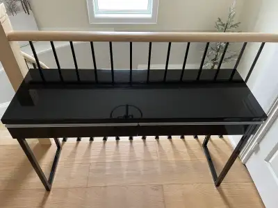 Selling used black high-gloss IKEA BESTÅ BURS table with 2 drawers. Very solid, heavy, and well buil...