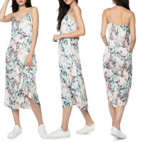 DEX (Size L) Satin Scoopneck Floral Slip Dress
