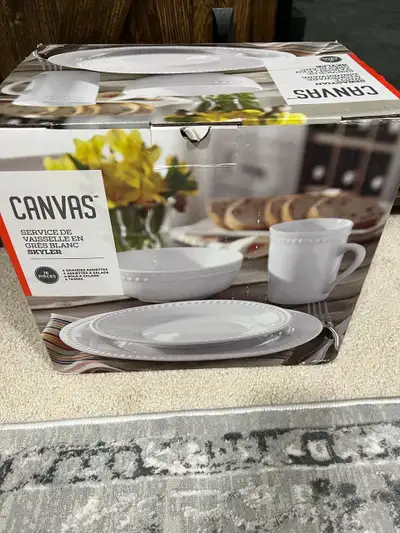 White Stoneware 16-Piece Dinnerware Set - BRAND NE, View more