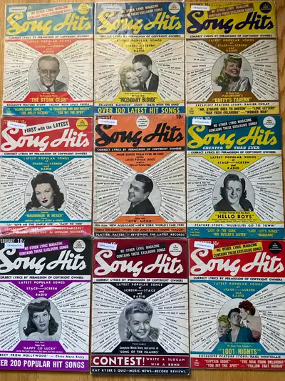 Lot of 9 SONG HITS Magazines 1940s Lyrics WWII Big Band Era Doro, View more