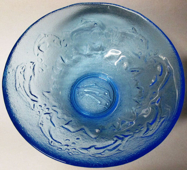 Depression Seablue Glass Bowls With Dolphins playing in the sea in Arts & Collectibles in Stratford - Image 2