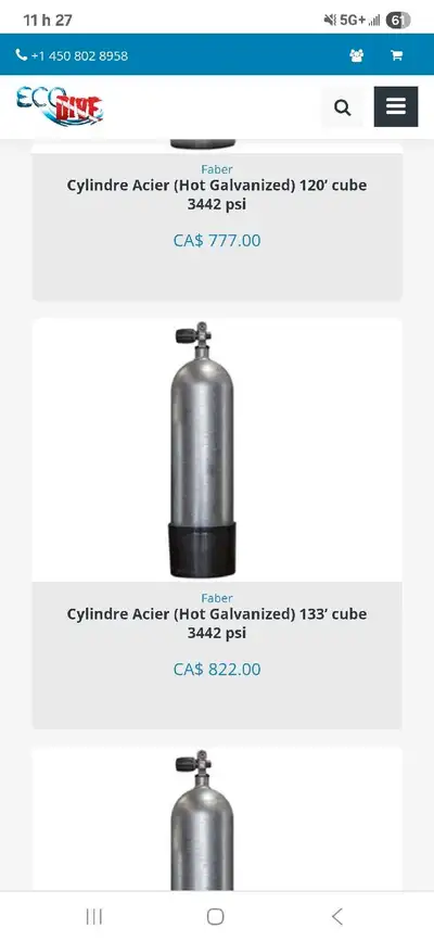 Cylindre bouteille plongee Faber acier, View more