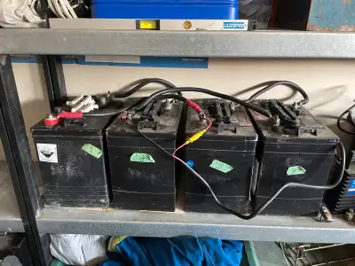 For sale, 4 - 6 volt deep cycle batteries includes cables to connect. Output is 12 volts. One batter...