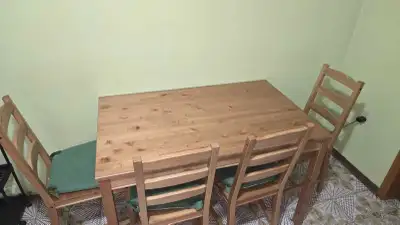WOODEN TABLE AND CHAIRS, View more