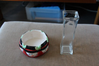 Glass vase, Ceramic bowl, and Small art picture