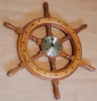 Vintage 24" Nautical Handcrafted Wooded Ship Wheel Wall Clock