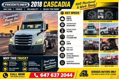 This used 2018 Freightliner Cascadia features a reliable DD13 engine with 435 HP and an automatic tr...