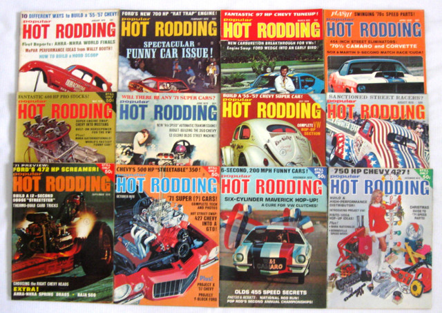 VINTAGE COMPLETE 1970/12 ISSUES POPULAR HOT RODDING MAGAZINES dans Art et objets de collection  à Ouest de l’Île