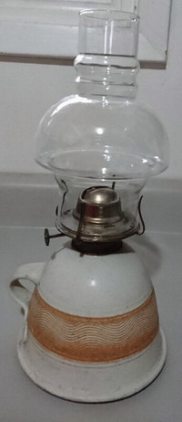 Vintage Kerosene  Pottery Lamp with Ceramic Base