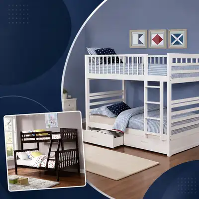 White Wooden Bunk Bed with Storage, View more