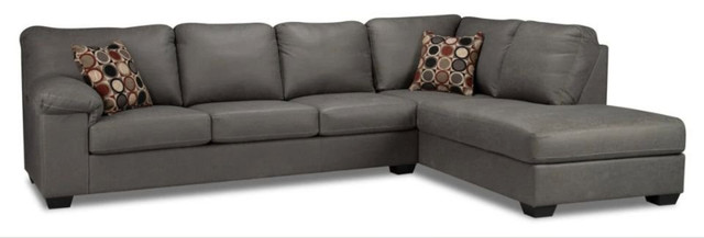 2-Piece Leather sofa-Look Fabric Right-Facing Sectional - Grey in Couches & Futons in Mississauga / Peel Region