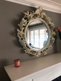 Large Victorian style mirror. Cream color, heavy.