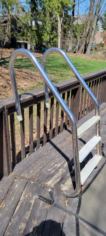 Pool Ladder for Inground Pools Stainless steel ladder with 3 plastic steps. The mounting center is 1...