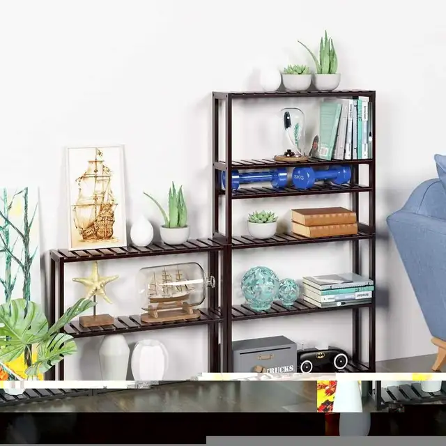 Bamboo shelf adjustable washroom vanity laundry organization in Bookcases & Shelving Units in Oakville / Halton Region - Image 4
