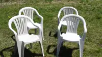 White Plastic Stacking Low Back Patio Chairs--Set of 4