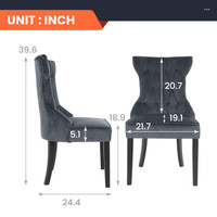 Set of 2 Grey Luxury Vintage Velvet Dining Chairs 