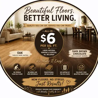 $6/ft Floor installation and removal and disposal, View more