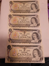 Canada  1973 $1.00 bills- 4 bills