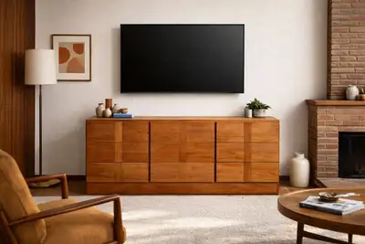 Delivery - Beautiful vintage minimalist teak dresser, View more