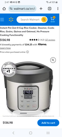 Instant Pot Zest 8 cup rice and grain cooker. New in box.