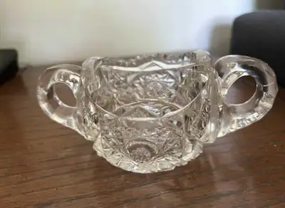 Antique Crystal Pinwheel Dish 2.5” high; 3.5” diameter; 6” wide with handles