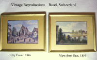 Basel Switzerland Reproductions, 2 framed 1800s landscape prints
