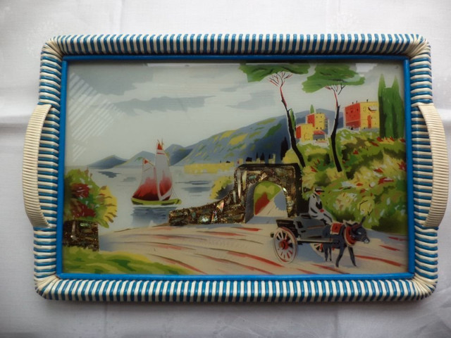 Serving Tray - 14 1/2 X 9 3/4 inch Reverse Painted Glass in Arts & Collectibles in Kawartha Lakes