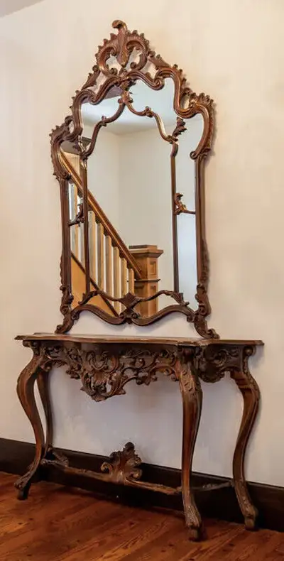 Ornate Rococo Style Italian Hall Table and Mirror, View more