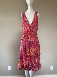 Ralph Lauren Pink & Orange Faux Wrap Dress - Medium