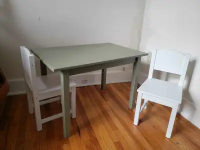 Adorable Refinished Solid Wood Kids Table and Chair Set, View more