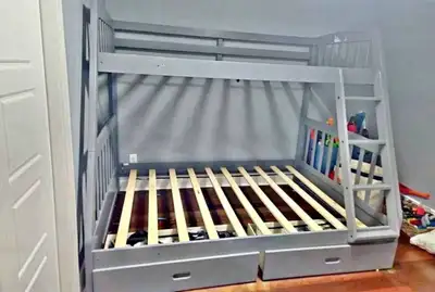 Modern Grey Bunk Bed with Stairs & Storage Drawers, View more