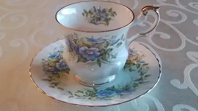 ROSINA BONE CHINA  BLUE CUP SAUCER - BLUE FLORAL SPRAY - ENGLAND, View more