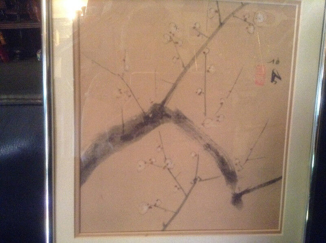 ANTIQUE CHINESE WATERCOLOR & INK PAINTING TREE BRANCHES in Arts & Collectibles in Vancouver - Image 2