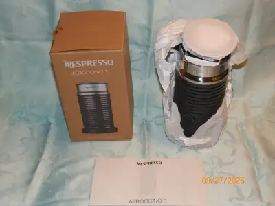 Black Nespresso Aeroccino 3 frother. New condition, still wrapped in factory package. $40 #113