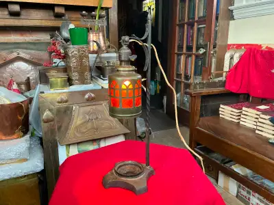 Arts & Crafts Wrought Iron Mica Shade Desk Lamp, c.1910, View more
