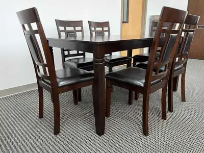 Dark Wood Dining Set with 6 Chairs, View more