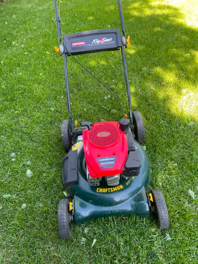 Gas lawn mower starts and runs sharpened blade, View more
