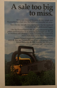 1985 Pioneer Chain Saw Original Ad 