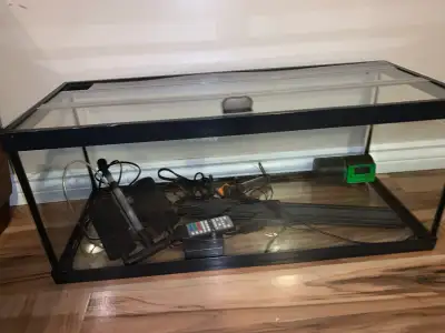 20 gallon tank come with glass lid, LED light, heater, sponge filter(with pump) and automatic feeder