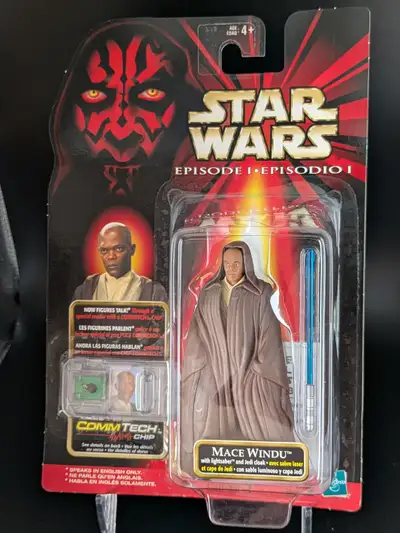 Vintage 1998 Hasbro Star Wars Episode I Mace Windu action figure still sealed on original card. Incl...