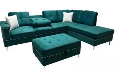 Green velvet sectional sofa, View more