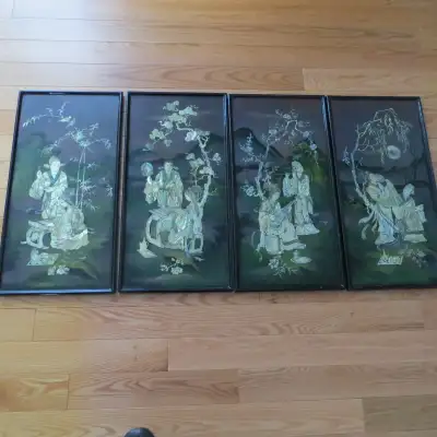 FOUR BEAUTIFUL CHINESE MOTHER OF PEARL INLAID SCREENS, View more