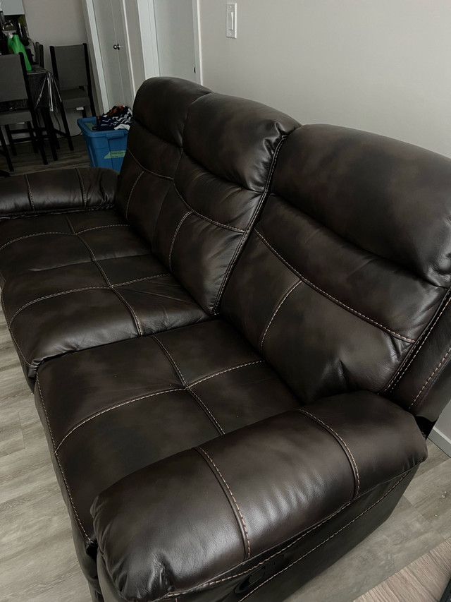 Dark Brown Leather Recliner Couch in Couches & Futons in St. Albert