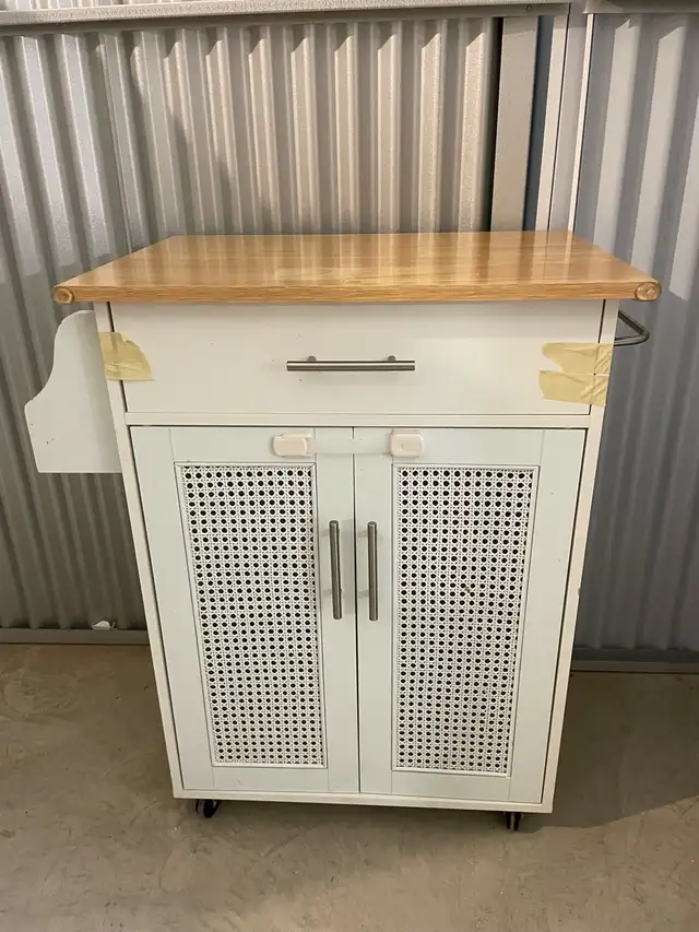 Kitchen Island with Rattan Cabinet Doors