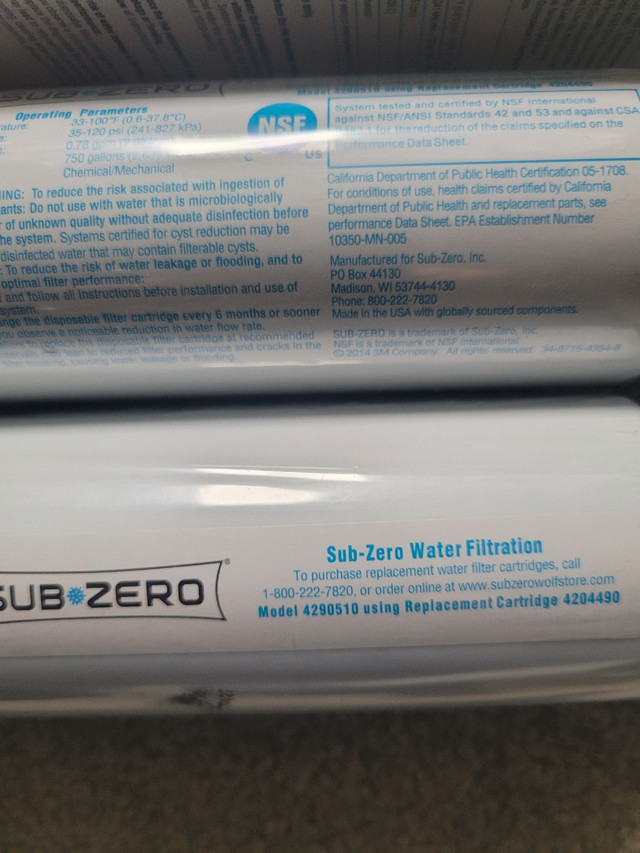 New - sub Zero Water Filter 4204490 in Refrigerators in Oakville / Halton Region - Image 2